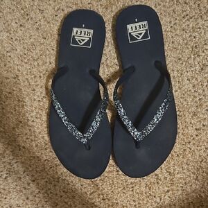 Reef Women's Blue Flip Flops with Silver Glitter Straps